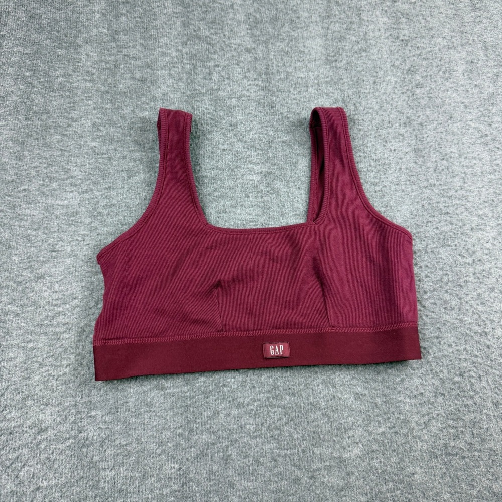 Gap Body Cotton‎ Rib Bralette Women's Large Maroon Red Scoop Neck Ribbed Bra Top